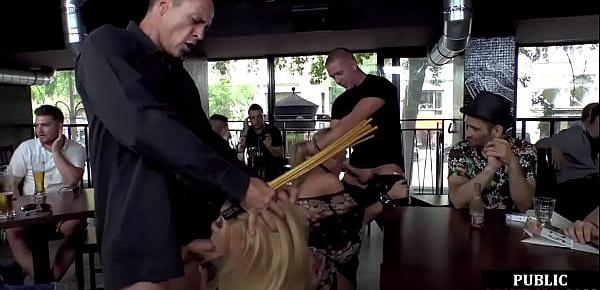  Public slut caned and facefucked by masters